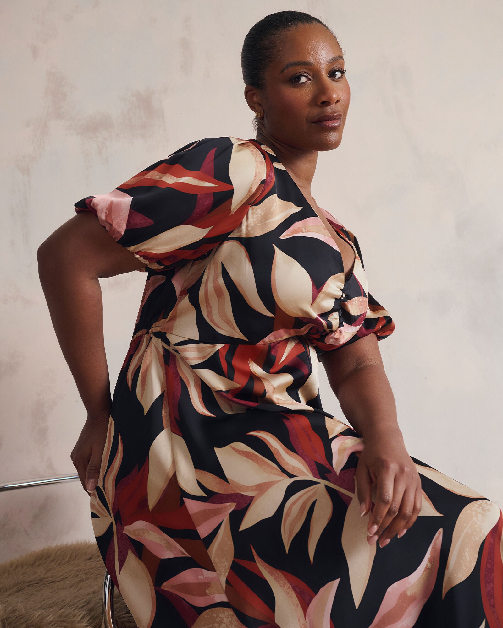 Laura Cotton Midi Dress, Berry Flora / Pink, alternate image number 1