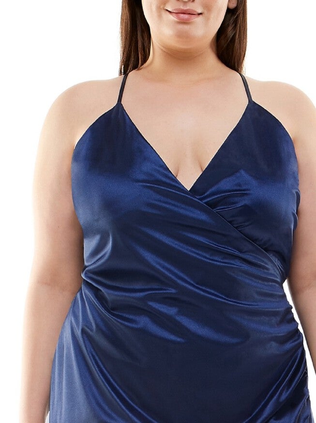 Speechless Women's Trendy Plus Satin Faux Wrap Dress Blue Size 16W, Blue / Navy, alternate image number 2