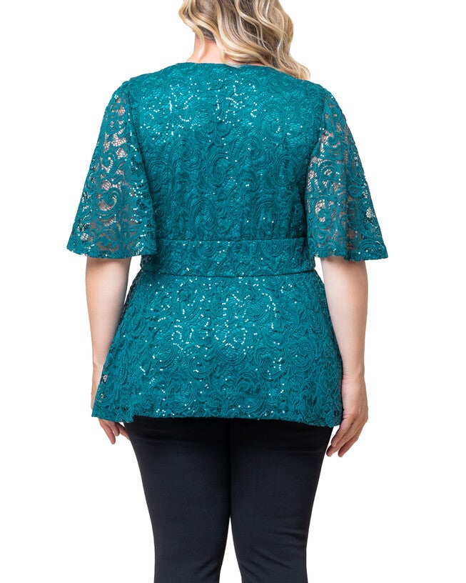 Stardust Sequin Lace Top, TEAL TOPAZ / Teal, alternate image number null