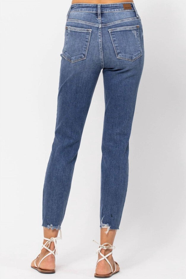 DESTROYED HIGH RISE RELAXED FIT JEAN IN MEDIUM WASH, , alternate image number 7