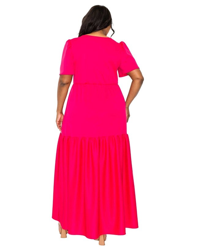 JOLI SURPLICE NECK DRESS, Fuchsia / Pink, alternate image number 1