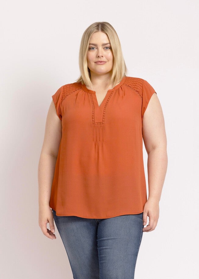 Adalee Cap Sleeve Top with Lace, CANYON / Pink, alternate image number null