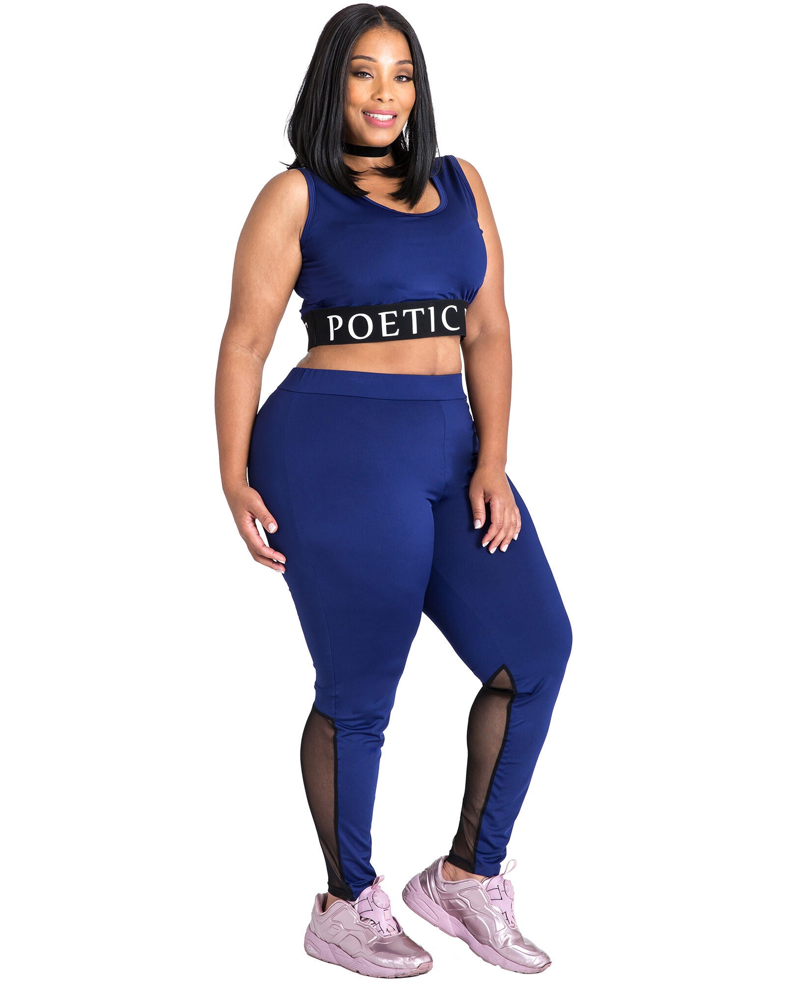 Plus Size Ryan Geometric Print Mesh V-Back Sports Bra, Navy / Navy, alternate image number 4