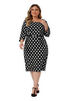 Retro 3/4 Sleeve Polka Dots Bodycon Cocktail Dress