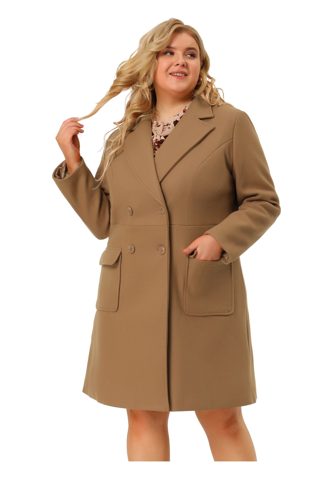 NOTCH LAPEL DOUBLE BREASTED PEA TRENCH COAT, Camel / Brown, alternate image number 4