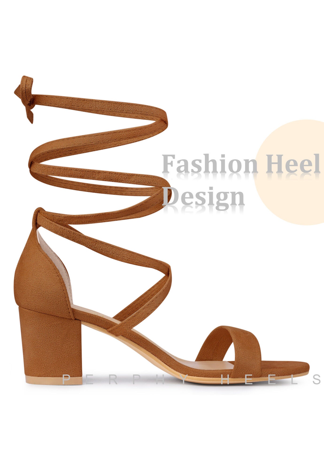 Lace Up Heels Chunky Heel Sandal, Brown / Brown, alternate image number 3