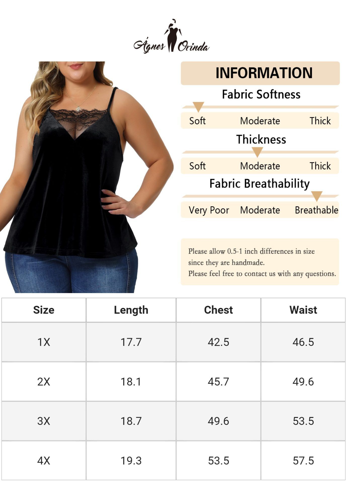 VELVET CAMI LACE DEEP V NECK SLEEVELESS TOP, Black / Black, alternate image number 4