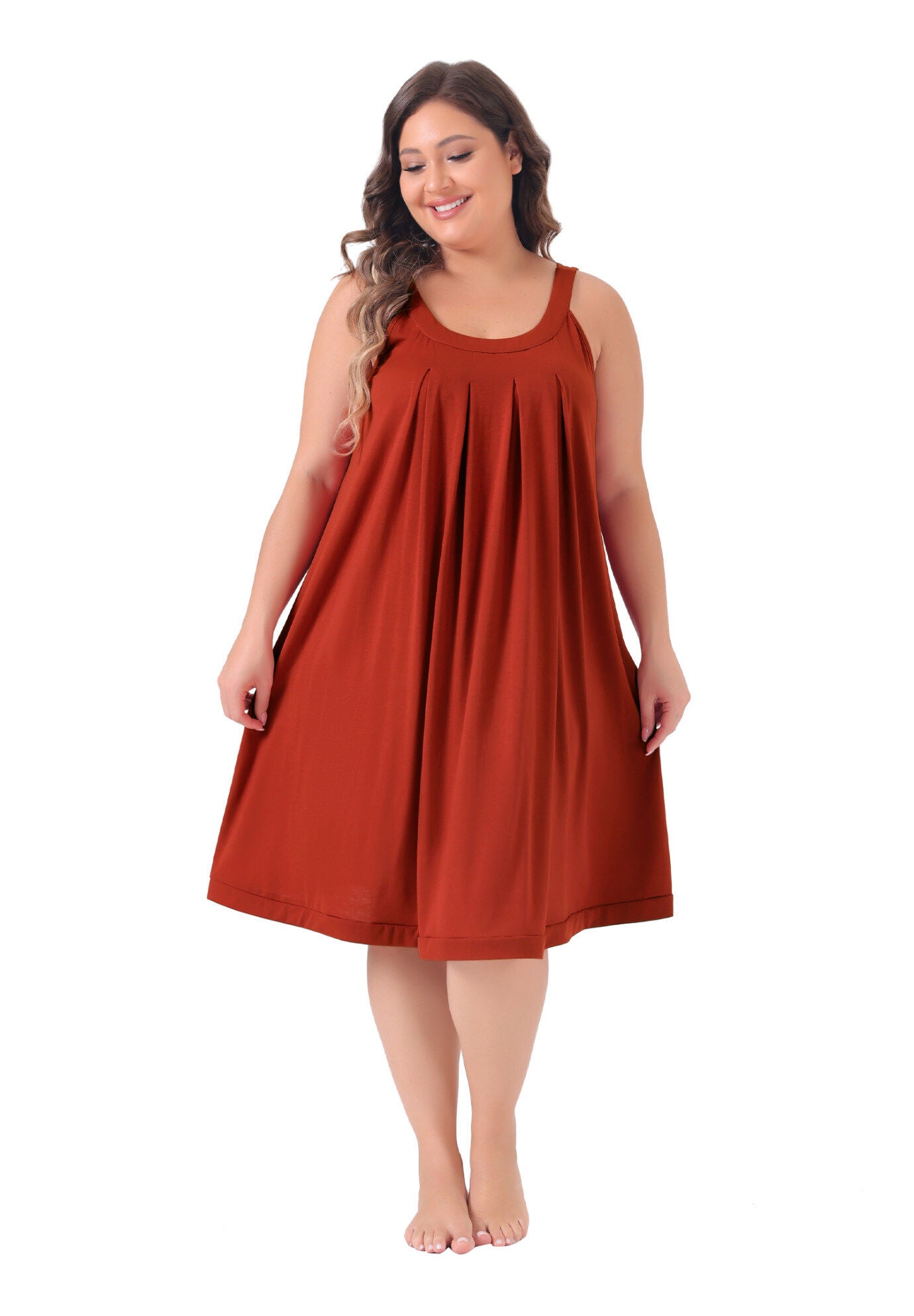 SLEEVELESS SLEEPWEAR WIDE STRAP SLEEPSHIRTS PLEATED SCOOPNECK NIGHTSHIRT, Red / Red, hi-res image number 0