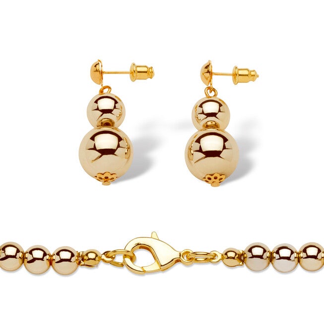 2 Piece Graduated Beaded Necklace and Drop Earrings Set in Yellow Goldtone 18 inches, , alternate image number 6