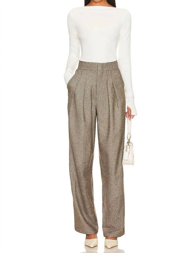 Wick Double Pleat Trouser In Brown Tweed, , alternate image number null