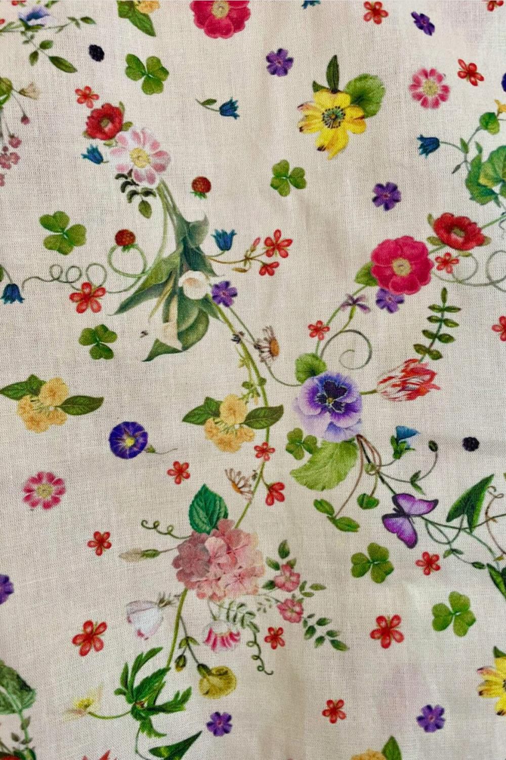 MARIANNE FLORAL ORGANIC COTTON KIMONO IN WHITE FLORAL, White Floral / Beige, alternate image number 3