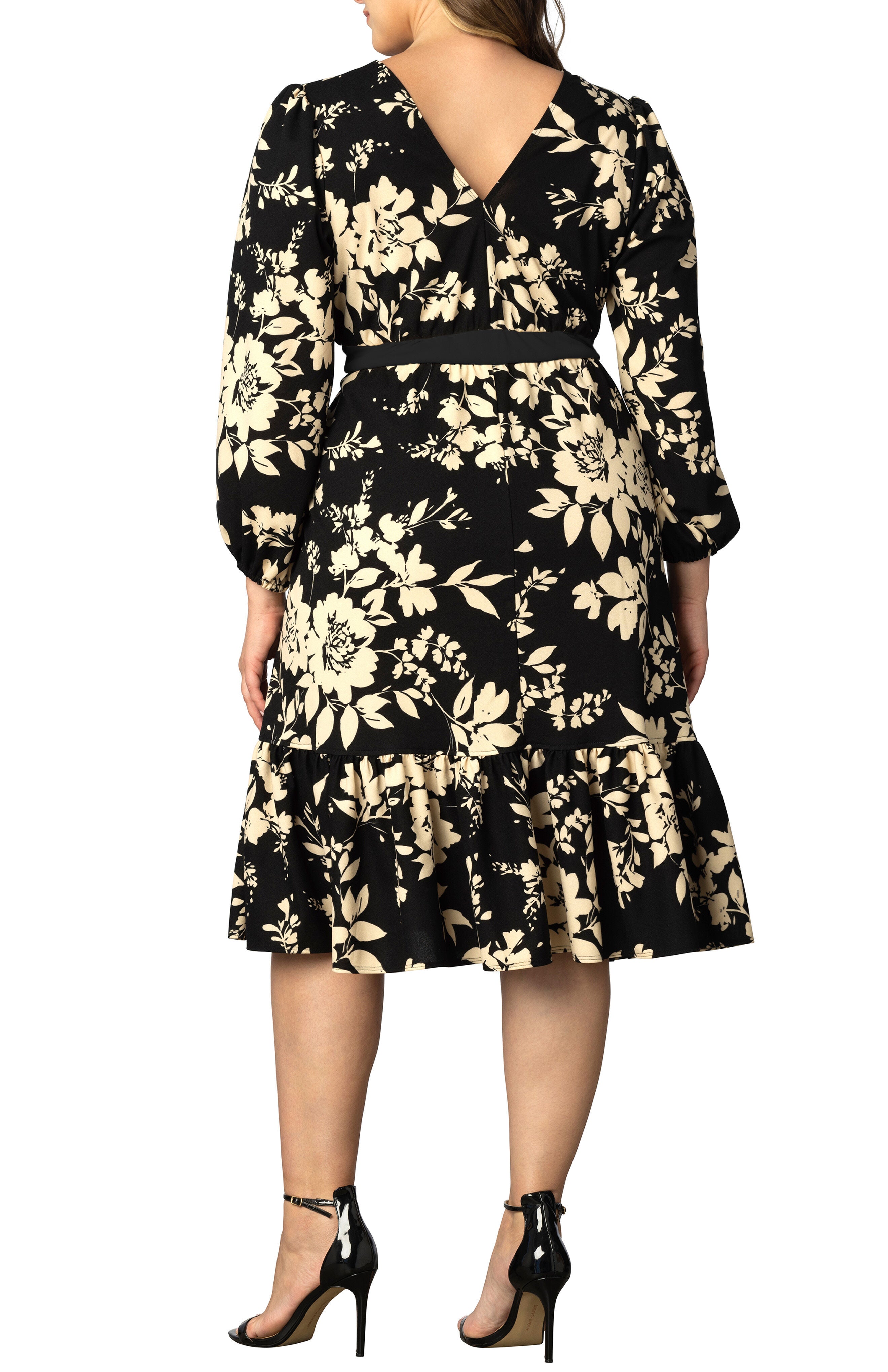 PORTIA LONG SLEEVE DRESS, VINTAGE IVORY FLORALS / Black, alternate image number 3