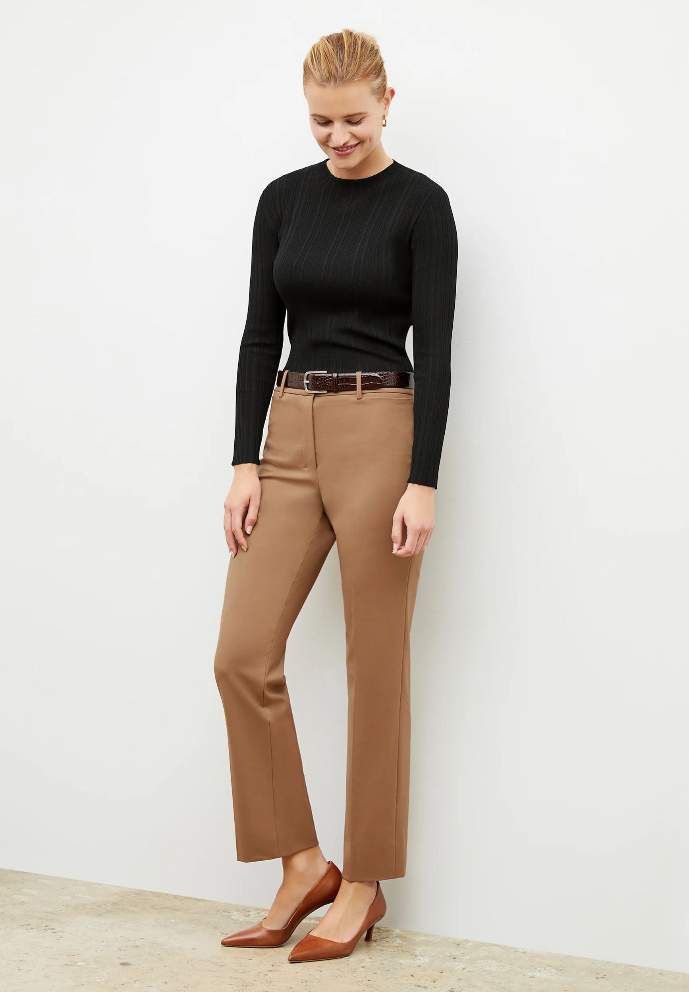 Smith Straight Trouser - Washable Wool Twill, Camel / Brown, alternate image number 1