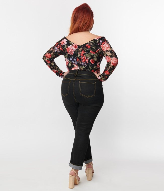 Unique Vintage Black Denim Cuffed Jeans, , alternate image number 7