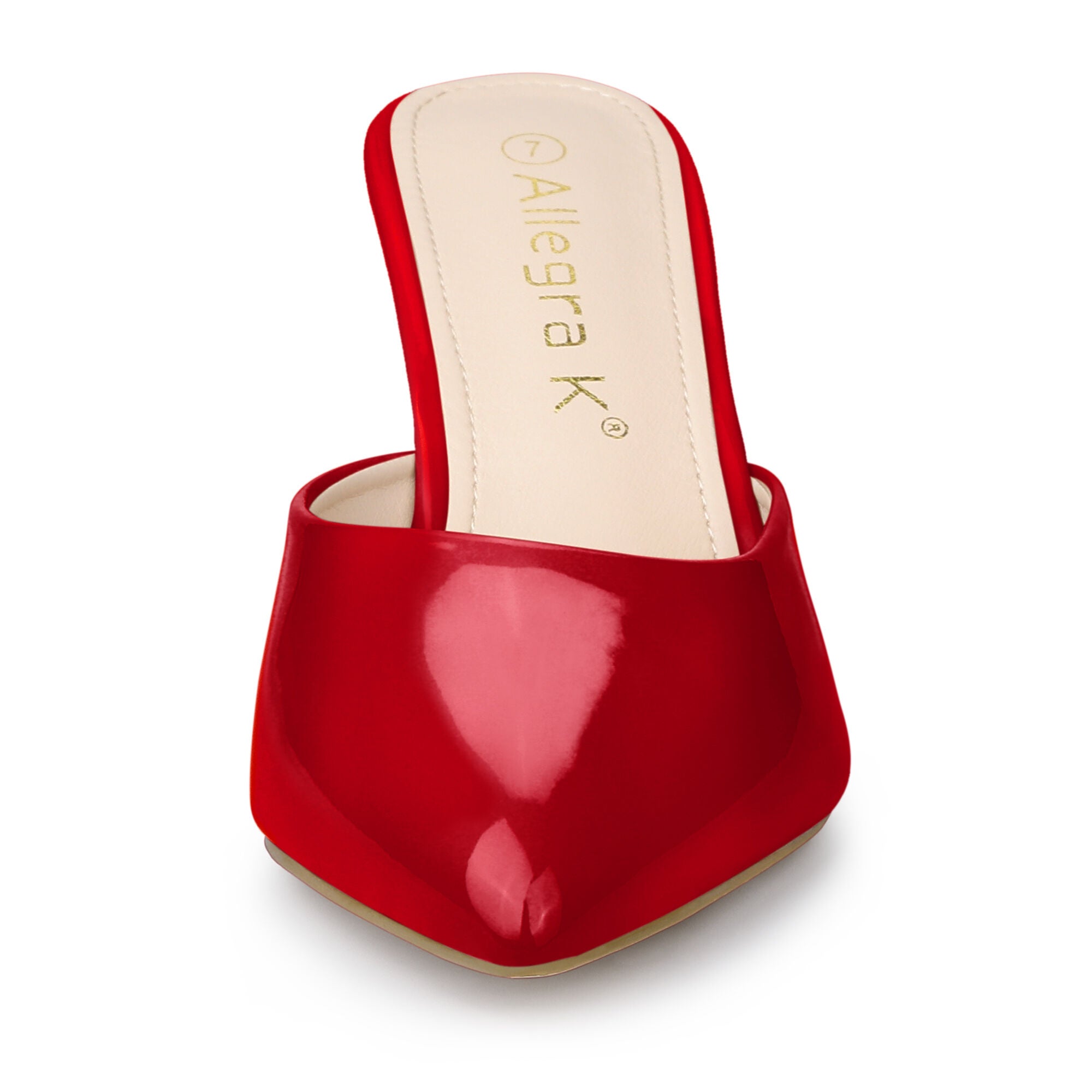 Pointed Toe Stiletto Heels Slide Mules, Red / Red, alternate image number 1