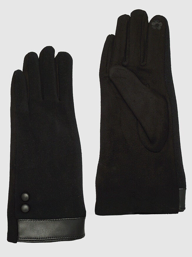 Gloves-Suede Leatherette Insulated Two Buttons Gloves Black, BLACK / Black, hi-res image number 0