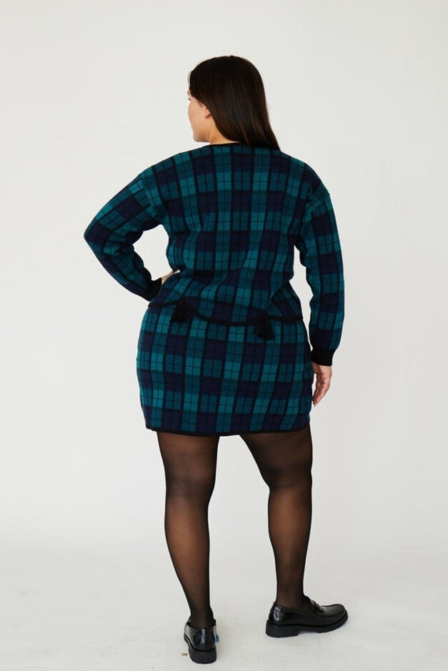 MARGARET KNIT SKIRT, BLACKWATCH PLAID NAVY GREEN / Navy, alternate image number 1