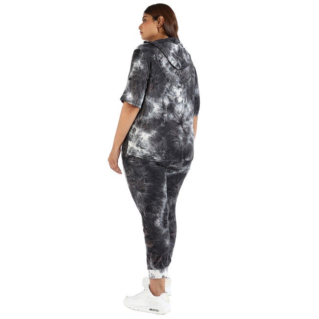 Women Black Tye-Dye Hooded Co-Ords Set, , alternate image number null