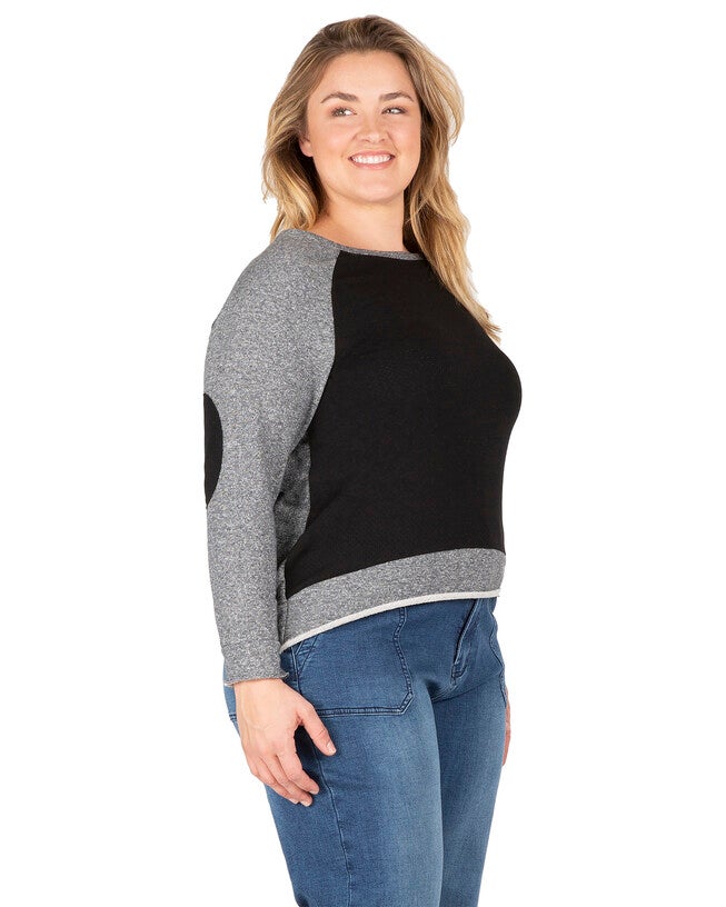 Plus Size Neesa Arm Patch French Terry Long Sleeve Mesh Top, , alternate image number 7