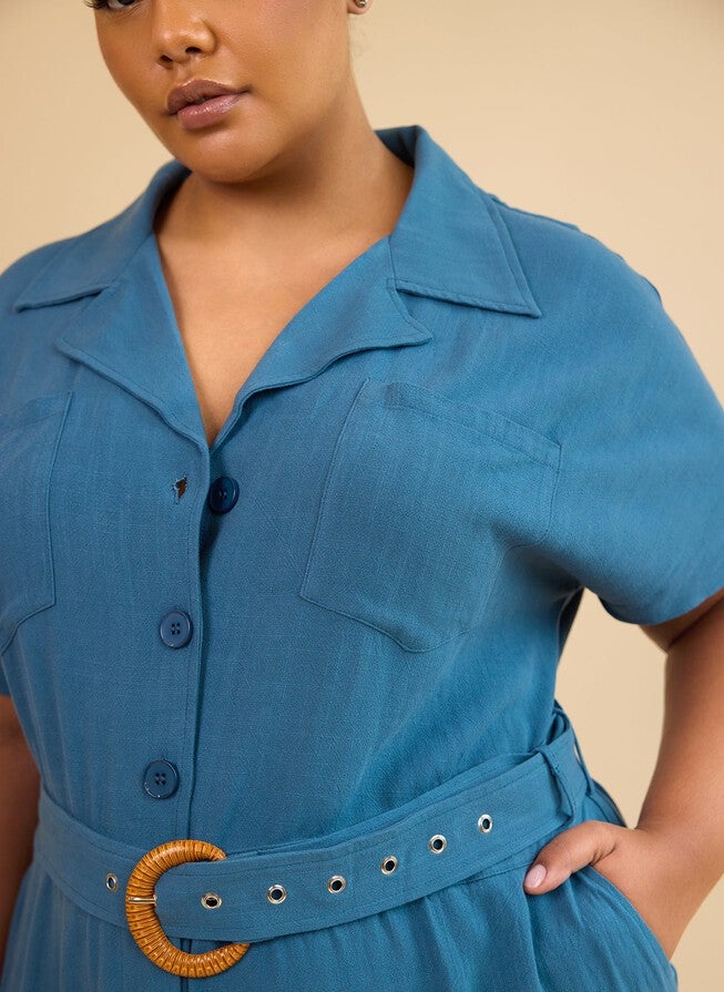 PADMA LINEN BELTED JUMPSUIT - CADET BLUE, Blue / Azure Blue, alternate image number 2