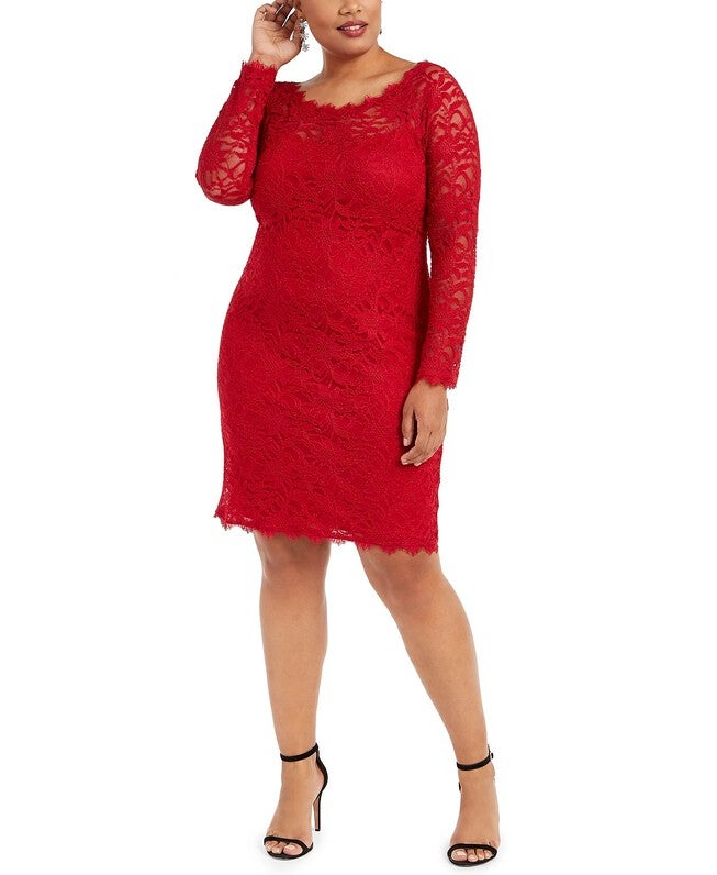 Jump Women's Trendy Plus Size Lace Sheath Dress Red Size 1X, Red / Red, hi-res image number 0