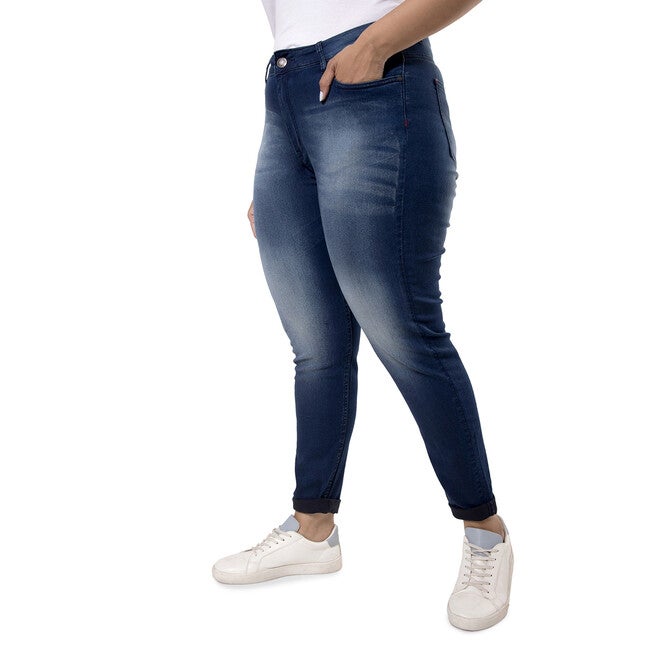PLUS SIZE WOMEN SHADED CASUAL NAVY BLUE JEANS, Navy / Navy, hi-res image number 0