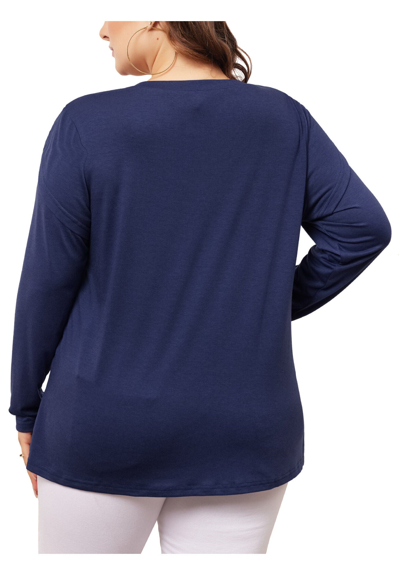V Neck Tulip Long Sleeve T-Shirt Casual Top, Navy Blue / Navy, alternate image number 3