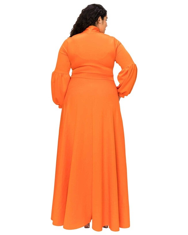 Bella Donna Dress with Ribbon and Bishop Sleeves, Tangerine / Orange, alternate image number 1