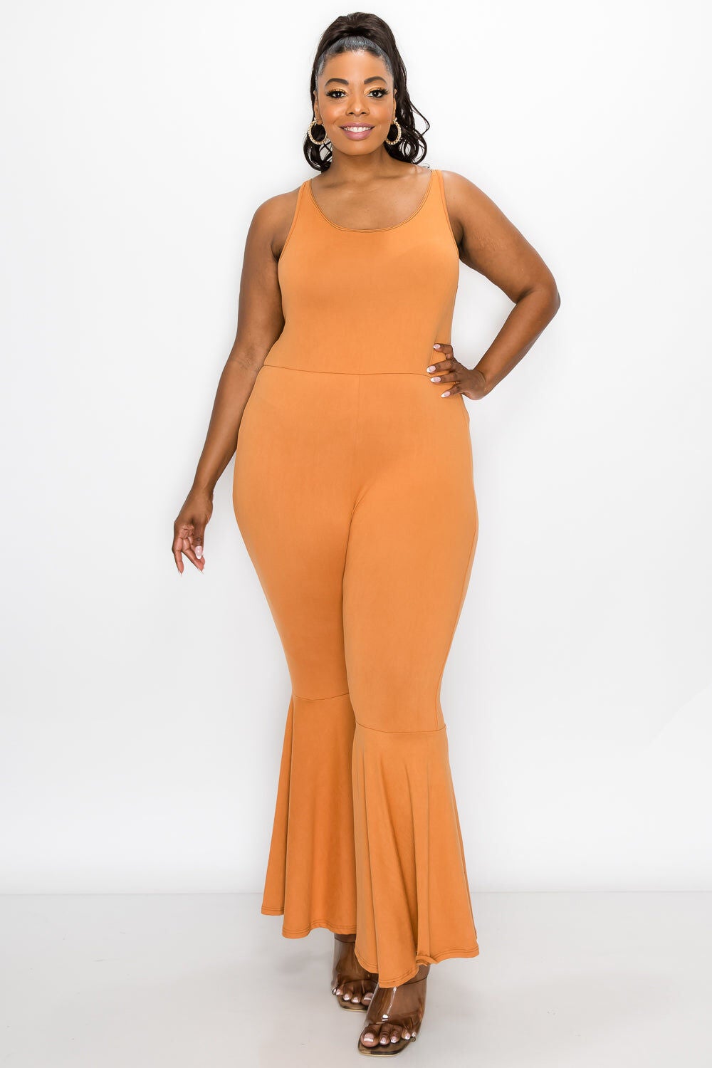 JOSIE FLARED LEG JUMPSUIT, Clay / Mustard, alternate image number 1