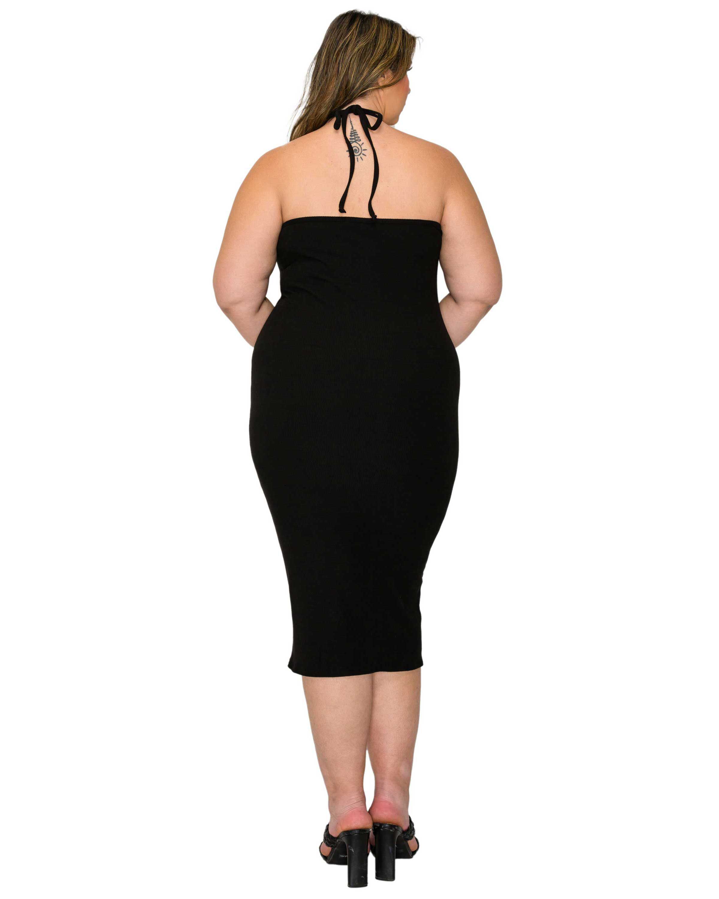 Sienna Tie Neck Rib Dress, Black / Black, alternate image number 2