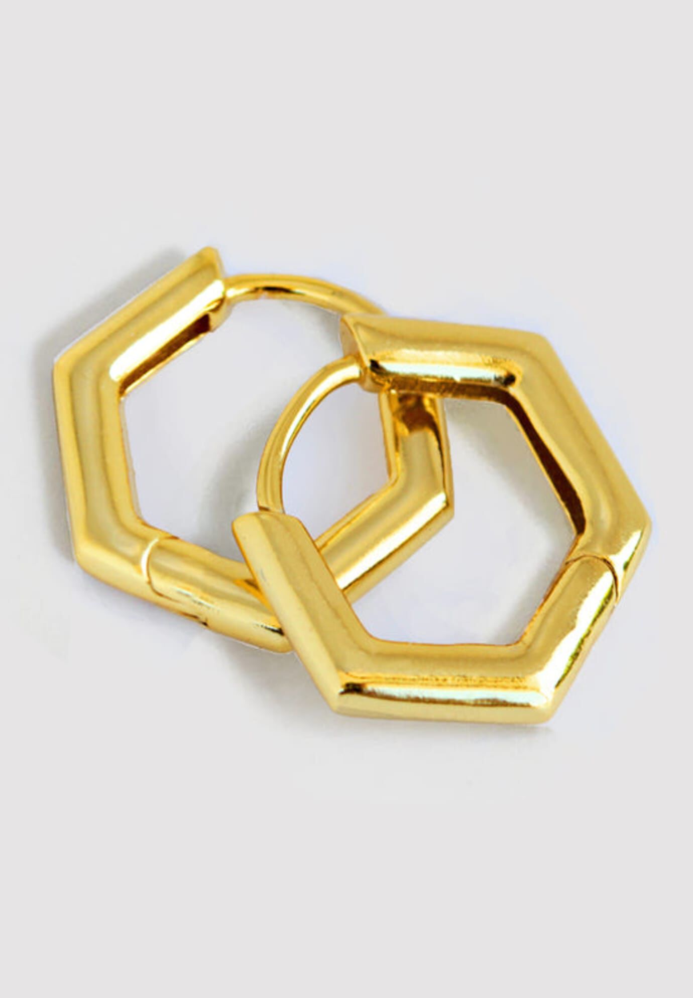 INNOVATE Hexagon Mini Hoop Earrings, Gold / Gold, alternate image number 4