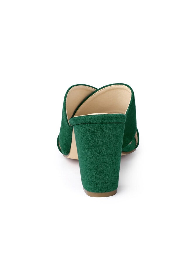 Crisscross Strap Block Heel Slide Sandals, Green / Forest Green, alternate image number 2