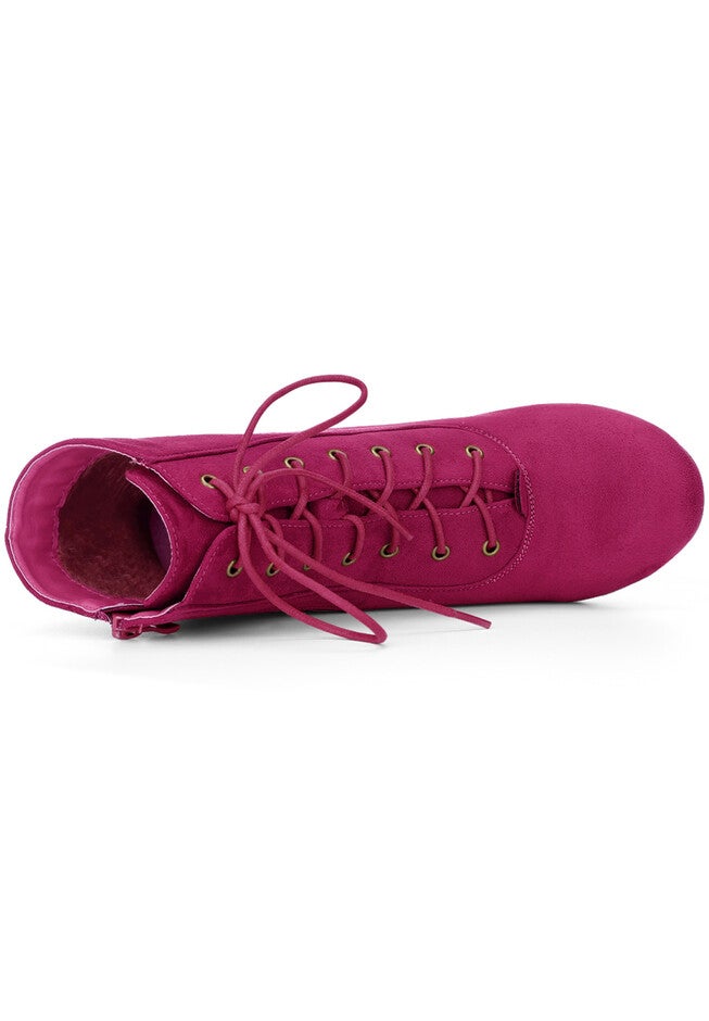 ROUND TOE CHUNKY HIGH HEEL LACE UP BOOTS, Hot Pink / Pink, alternate image number 3