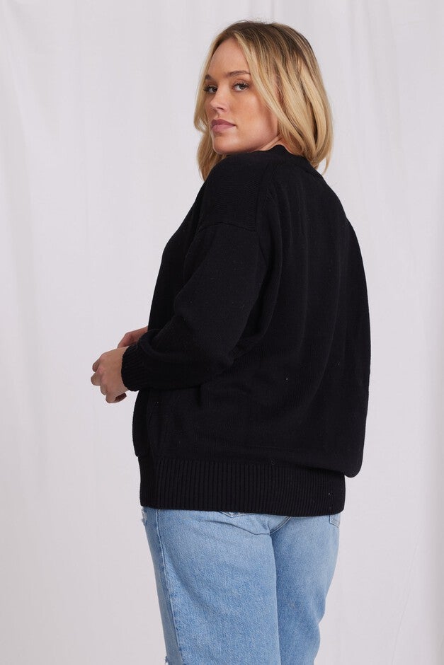 Cotton Cashmere Oversized Cardi, Black / Black, alternate image number null