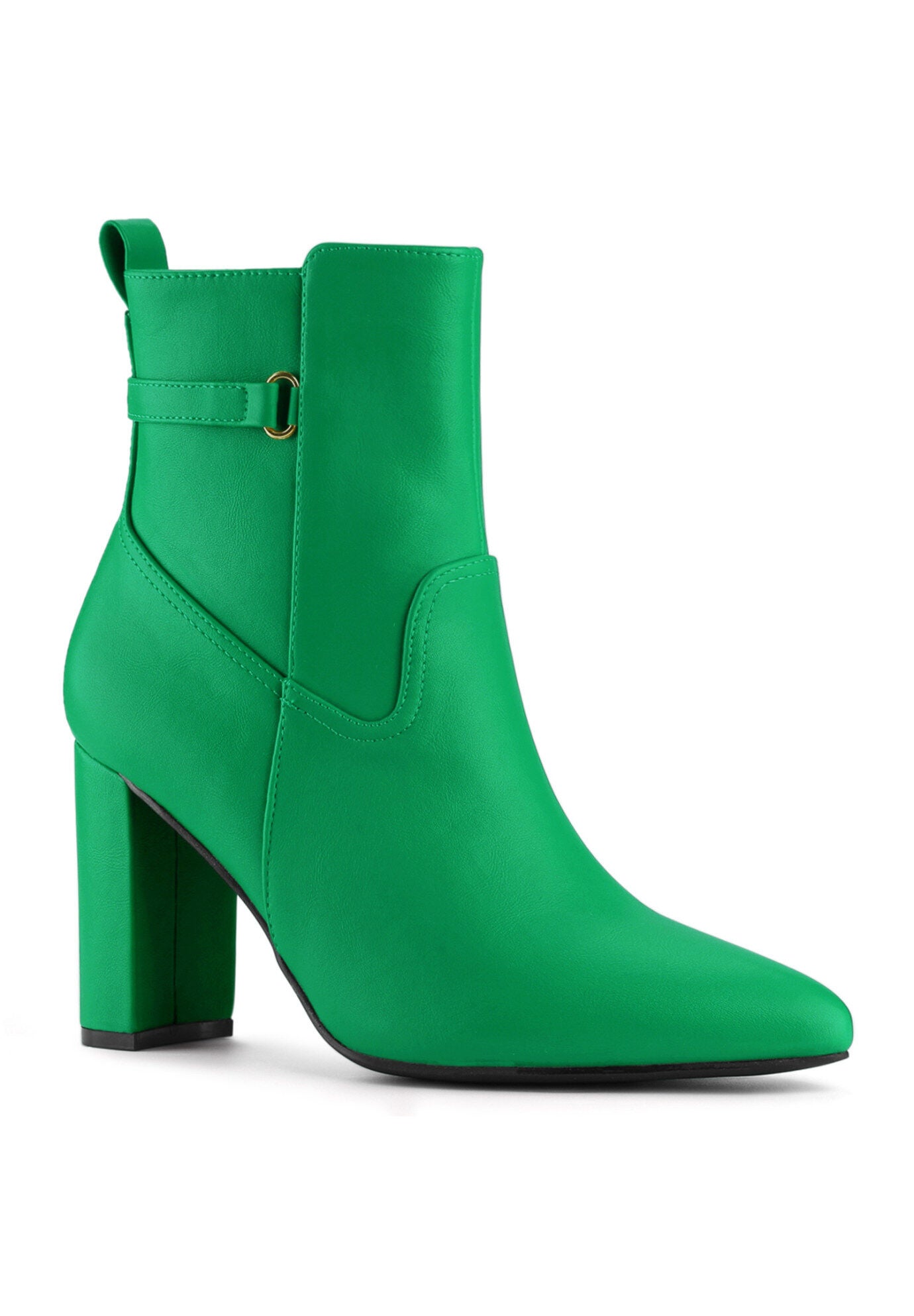 Pointed Toe Chunky High Heels Ankle Boots, Grass Green / Forest Green, hi-res image number 0