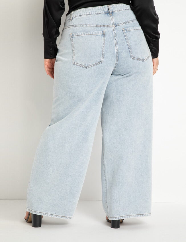 Wide Leg Distressed Jeans- Light Wash, , alternate image number null