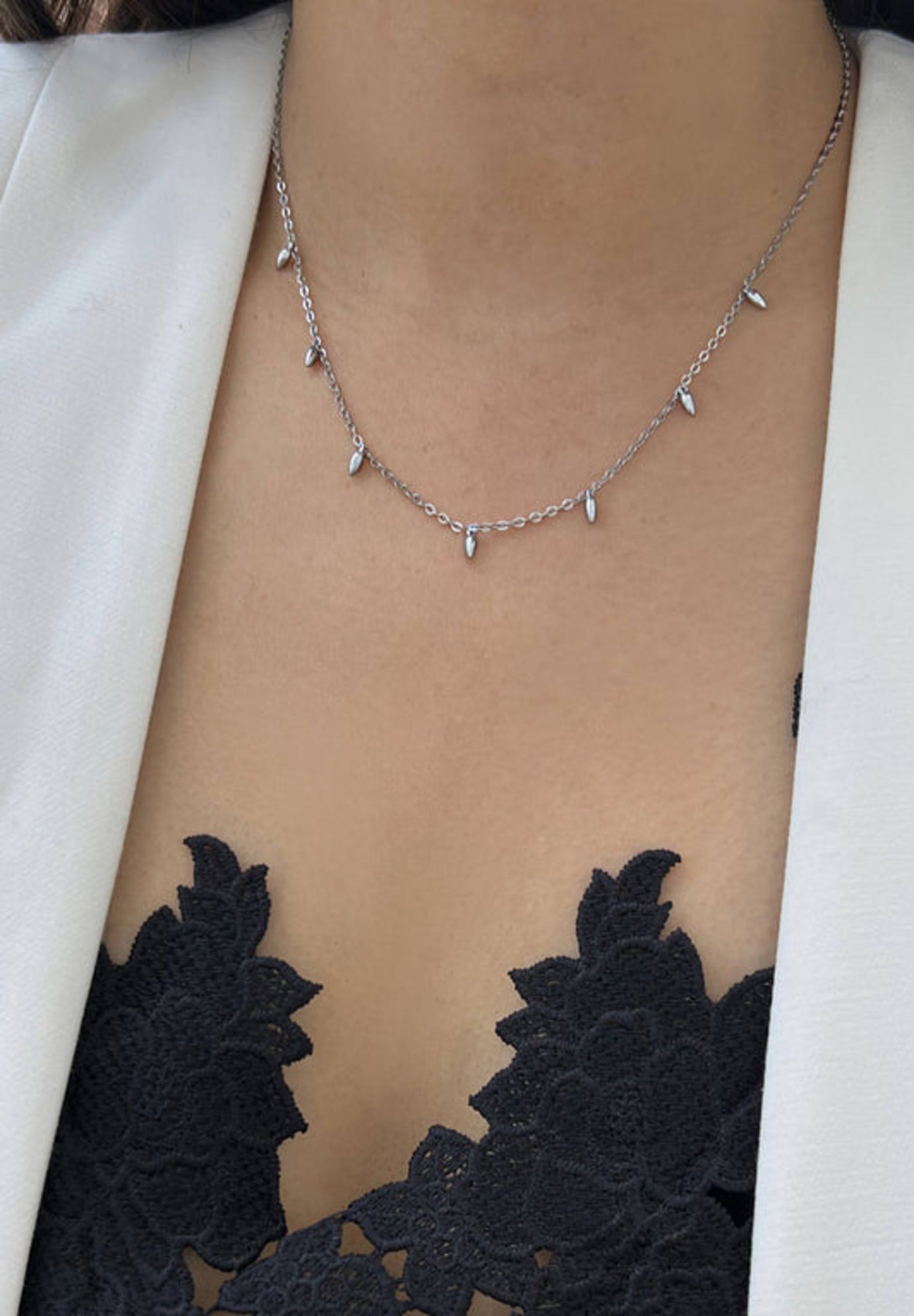 RICE Bead Chain Necklace, Silver / Silver, alternate image number 1