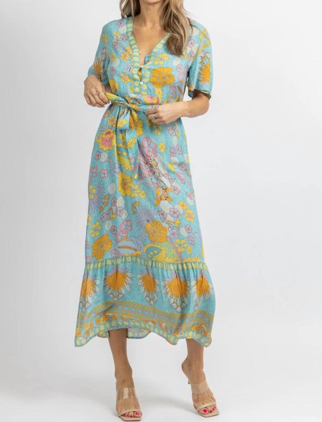BUTTERFLY SLEEVE MIDI DRESS IN LIGHT BLUE FLORAL, Light Blue Floral / Light Blue, alternate image number null