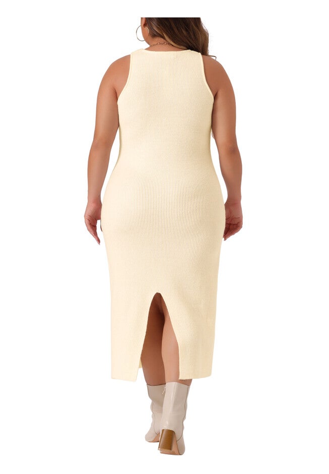 Crew Neck Sleeveless Knit Bodycon Midi Sweater Tank Dress, Beige / Beige, alternate image number null