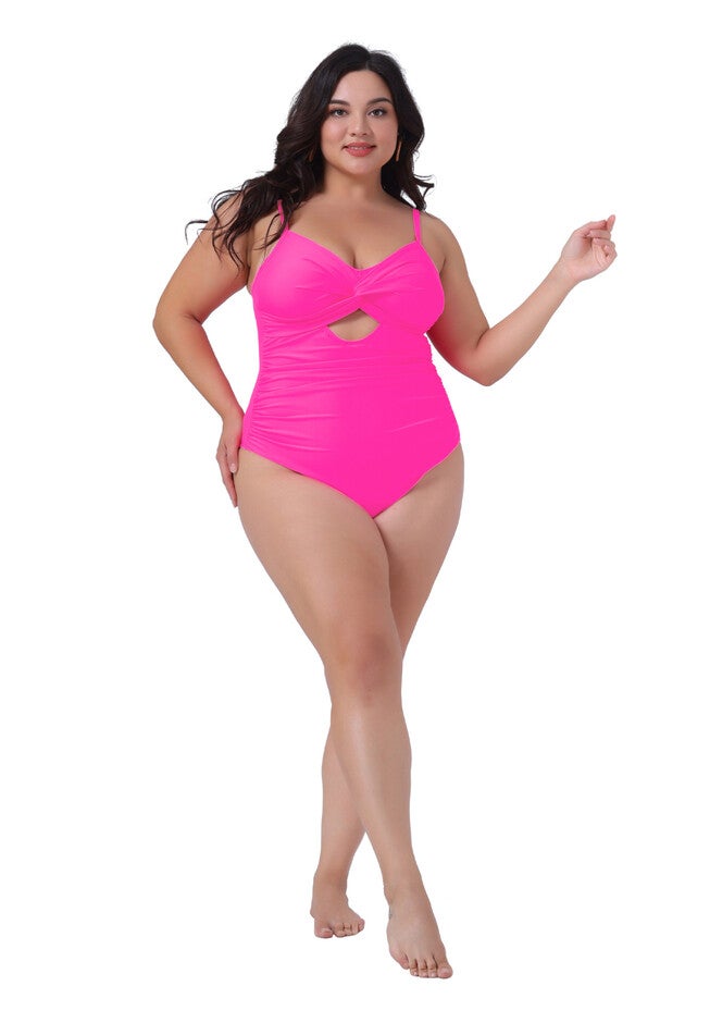 Summer Swimsuit Cutout High Waisted Swimwear, Hot Pink / Deep Fuchsia, hi-res image number 0