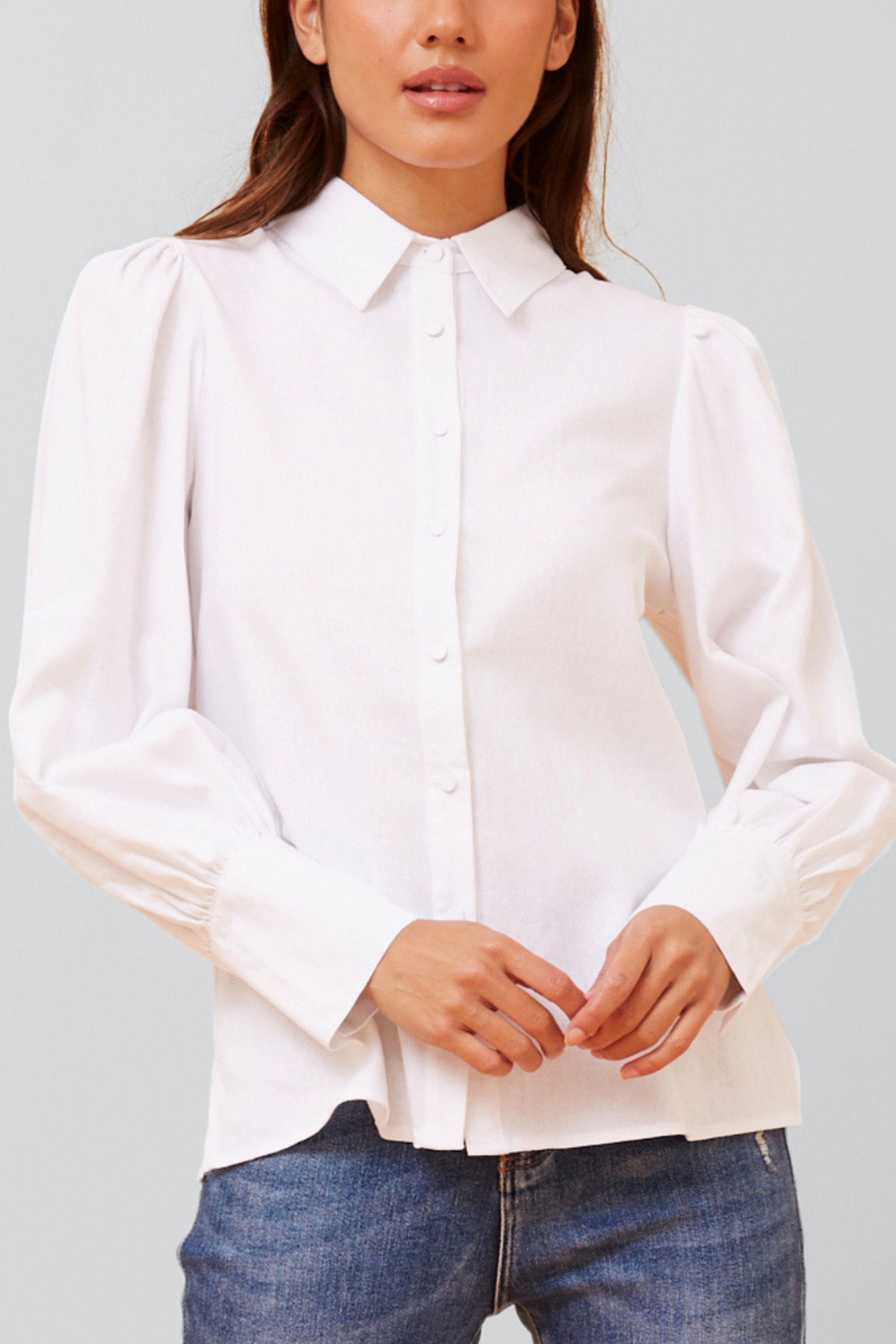Maxine Shirt Fitted Long Puffy Sleeves Solid, White / White, alternate image number 3