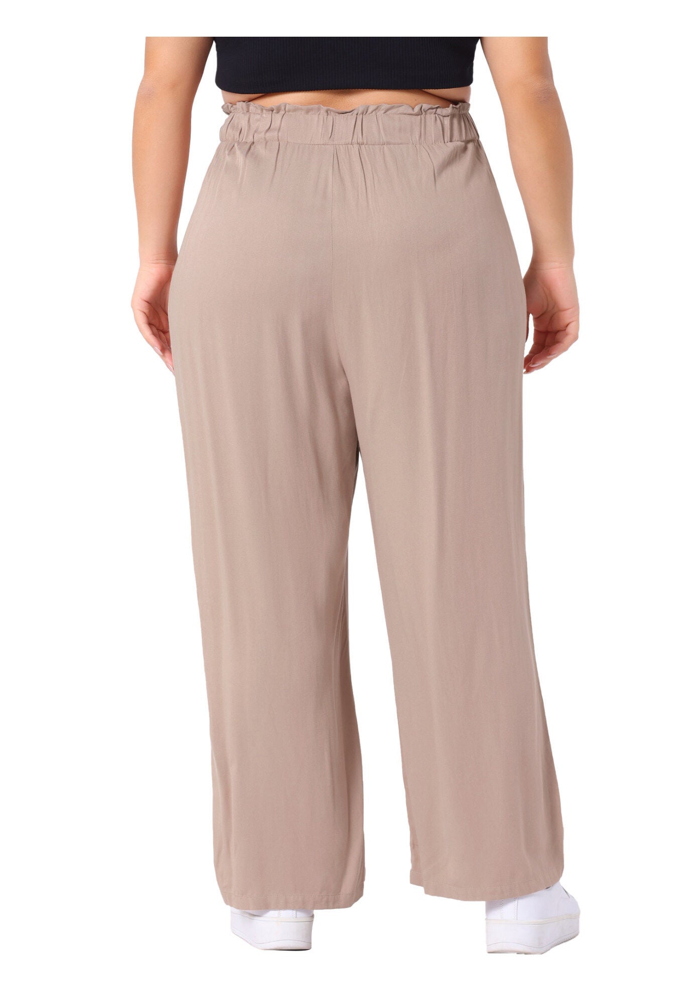 STRETCHY HIGH WAISTED WIDE LEG PALAZZO PANTS, Khaki / Brown, alternate image number 3
