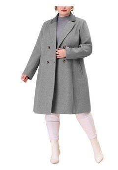 NOTCHED LAPEL WINTER WARM DOUBLE BREASTED LONG COAT