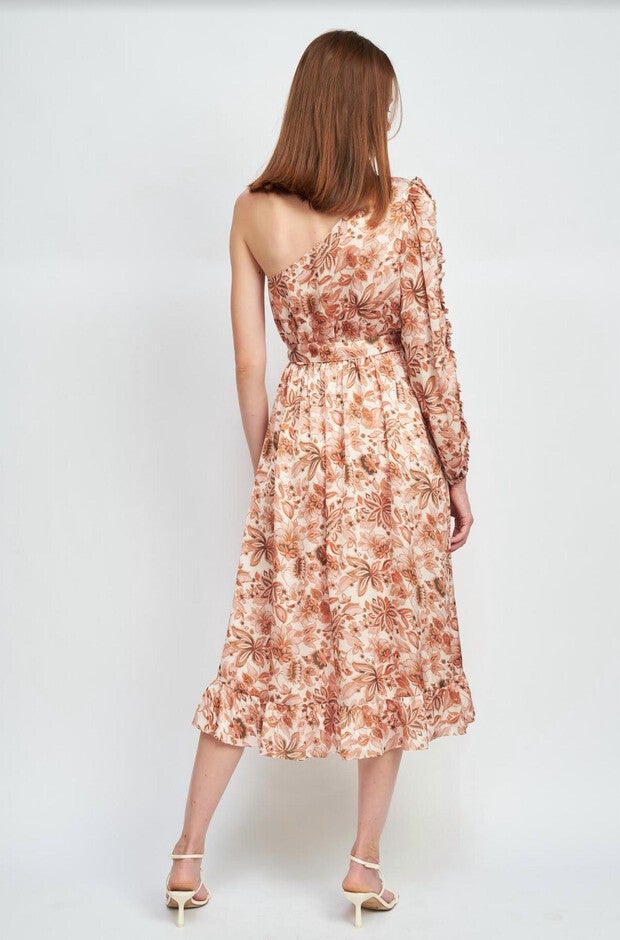 ONE SHOULDER FLORAL DRESS IN MULTI, , alternate image number null