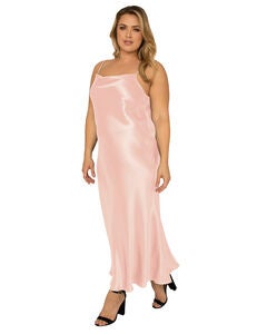 Michelle Plus Size Cowl Neck Spaghetti Strap Satin Slip Midi Dress