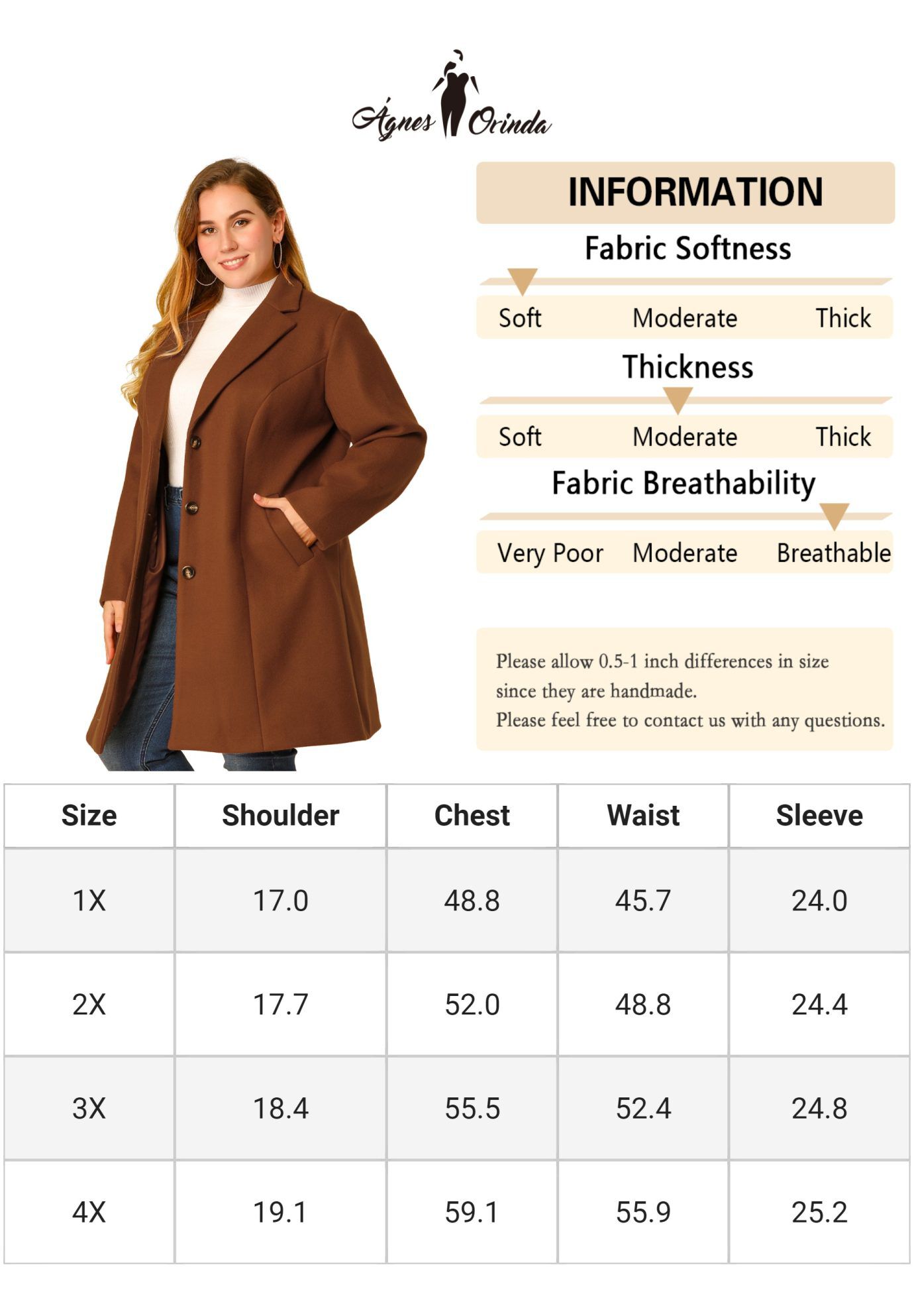 SINGLE BREASTED NOTCHED LAPEL LONG WINTER COAT, Brown / Brown, alternate image number 4