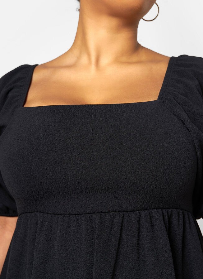 LUNA BALLOON MINI DRESS, Black / Black, alternate image number 2