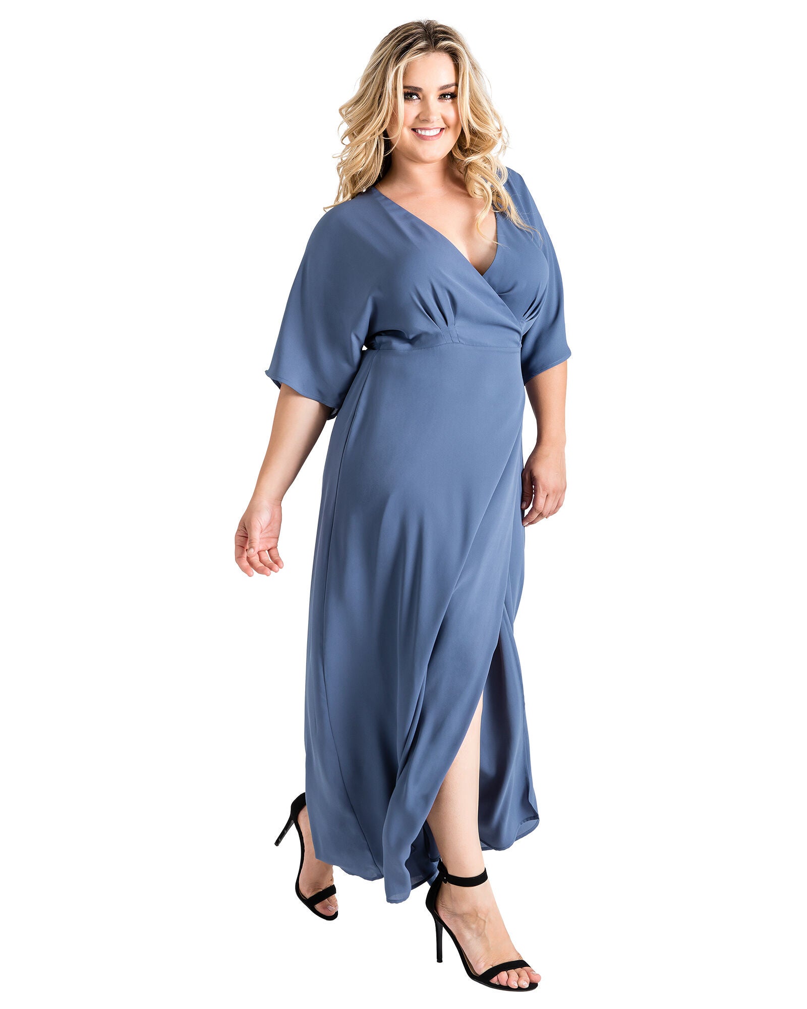 Plus Size Olivia Kimono Wrap Maxi Dress, Slate / Light Blue, hi-res image number 0