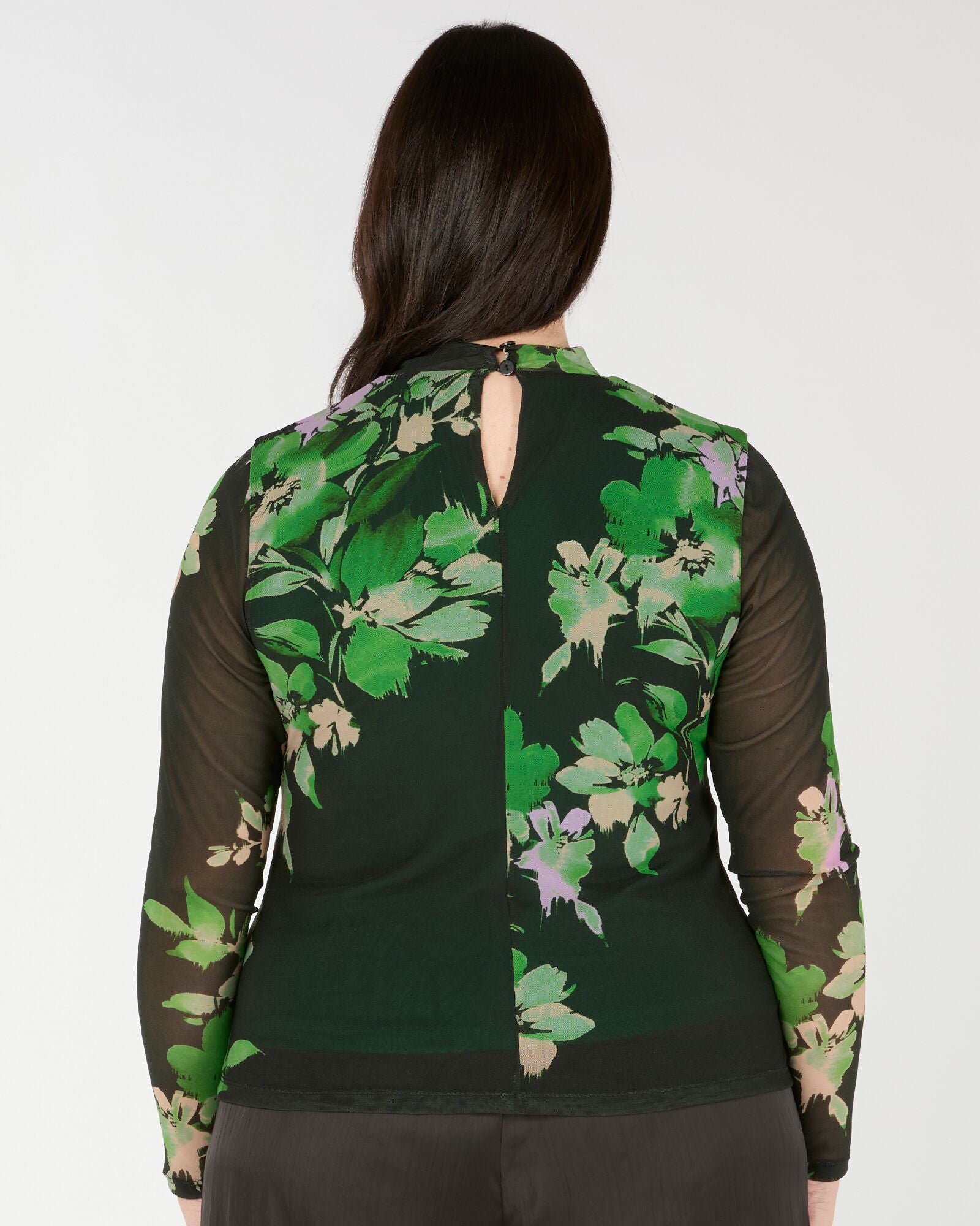 Fiora Printed Long Sleeve Mesh Top, Ivy Fleur / Forest Green, alternate image number 3