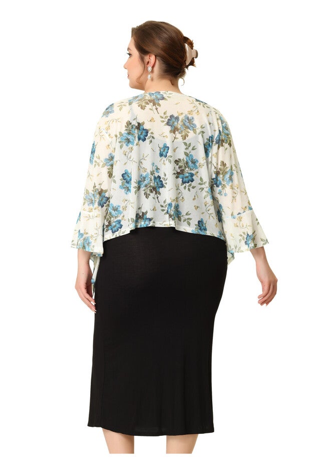 Chiffon Cover Up 3/4 Sleeve Floral Summer Cardigan, White / White, alternate image number null